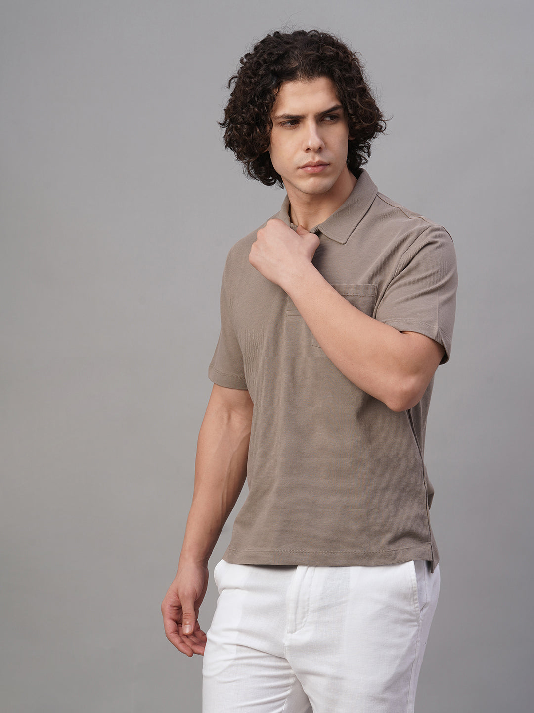 Men's Khaki 100% Cotton Regular Fit Tshirt