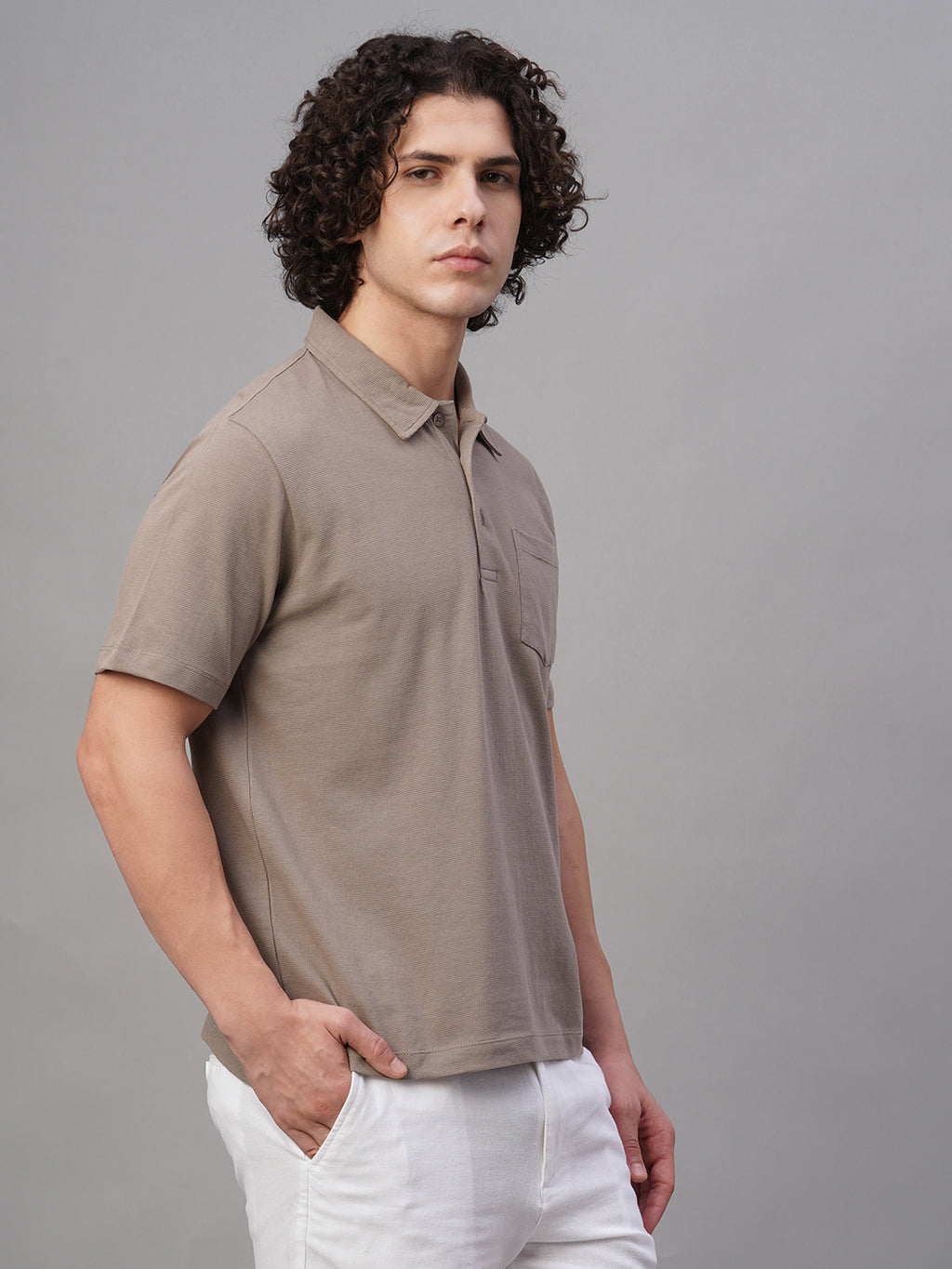 Men's Khaki 100% Cotton Regular Fit Tshirt