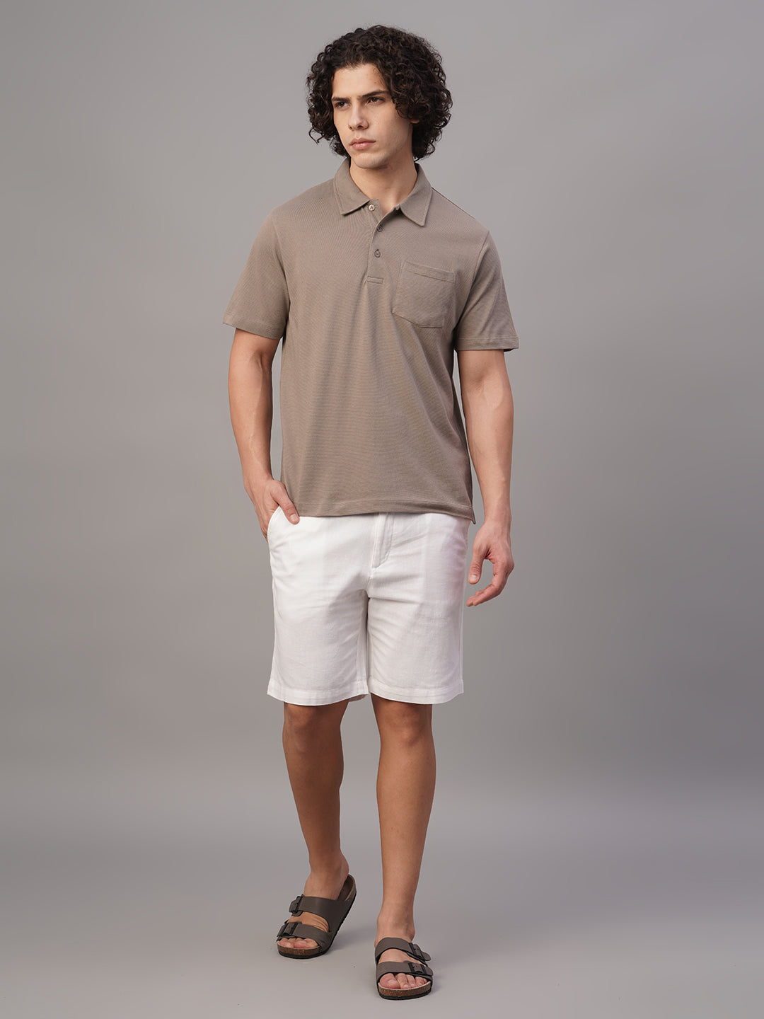Men's Khaki 100% Cotton Regular Fit Tshirt