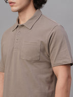 Men's Khaki 100% Cotton Regular Fit Tshirt