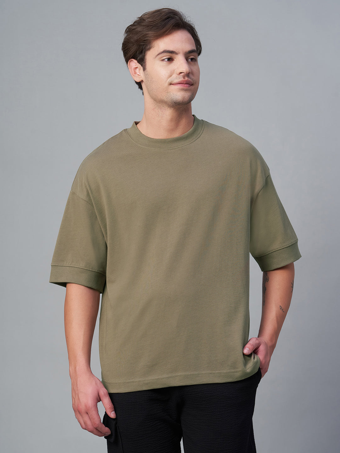 Men's Khaki 100% Cotton Relax Fit Tshirt