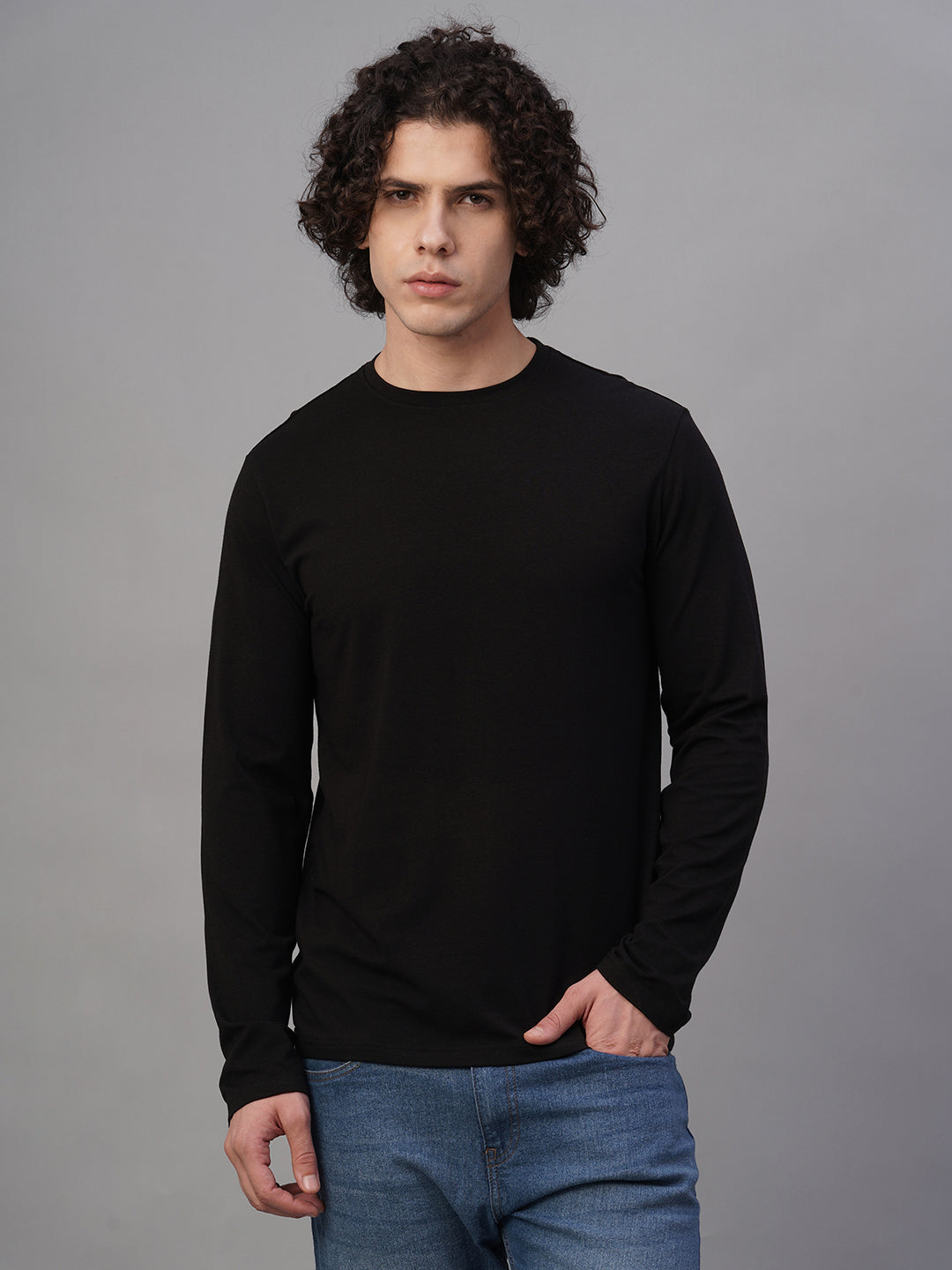 Men's Black Cotton Bamboo Elastane Slim Fit Tshirt