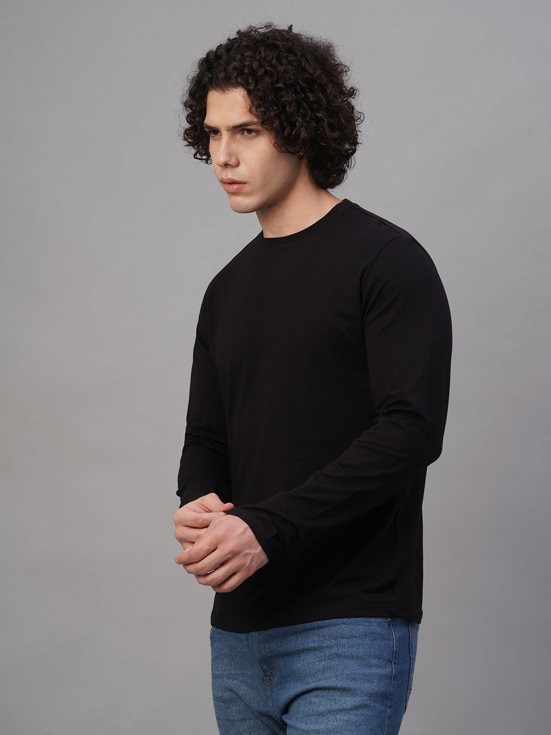 Men's Black Cotton Bamboo Elastane Slim Fit Tshirt