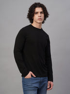 Men's Black Cotton Bamboo Elastane Slim Fit Tshirt