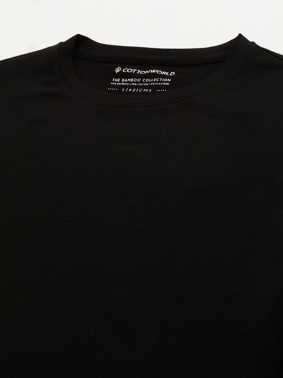 Men's Black Cotton Bamboo Elastane Slim Fit Tshirt