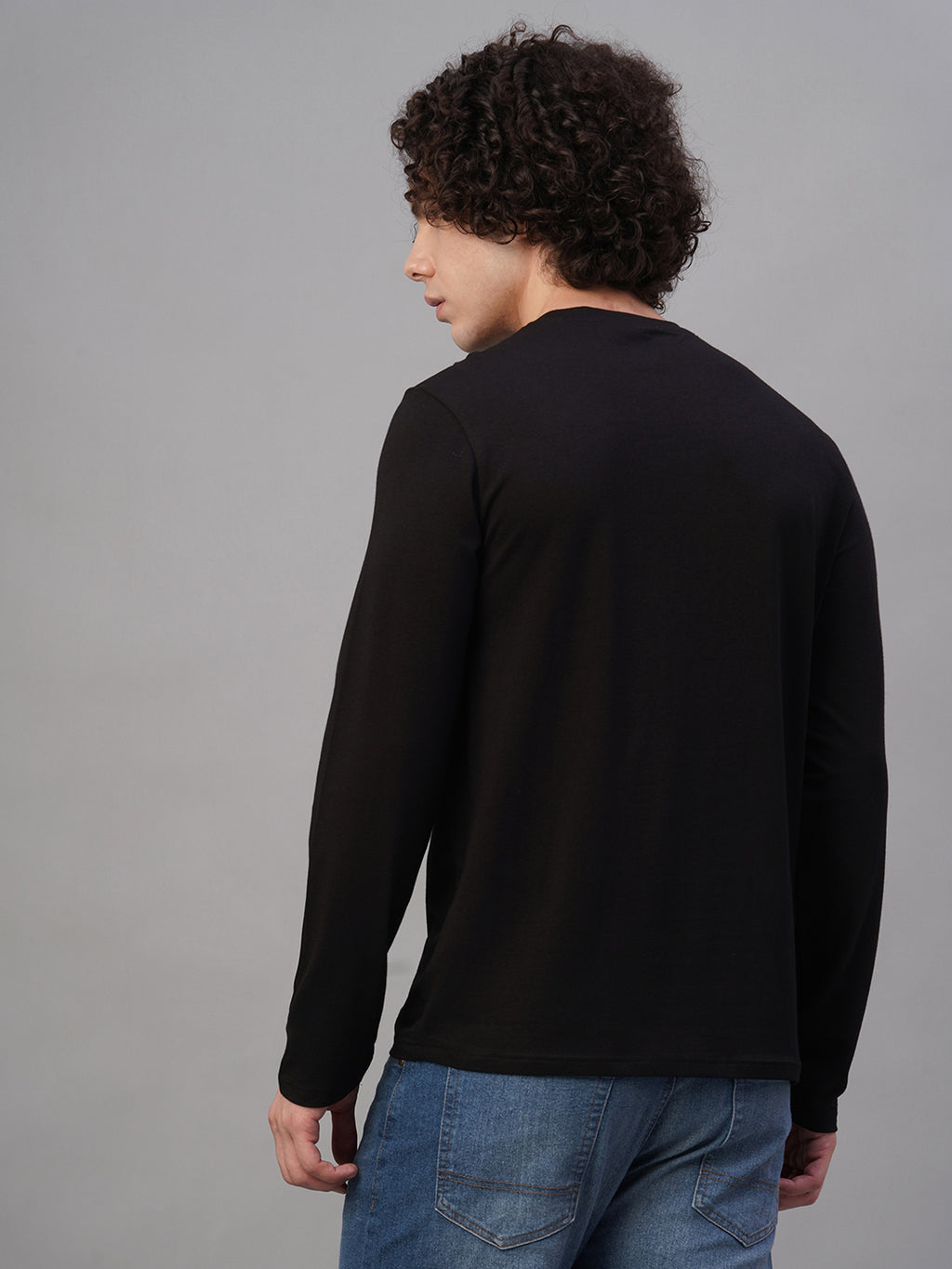 Men's Black Cotton Bamboo Elastane Slim Fit Tshirt