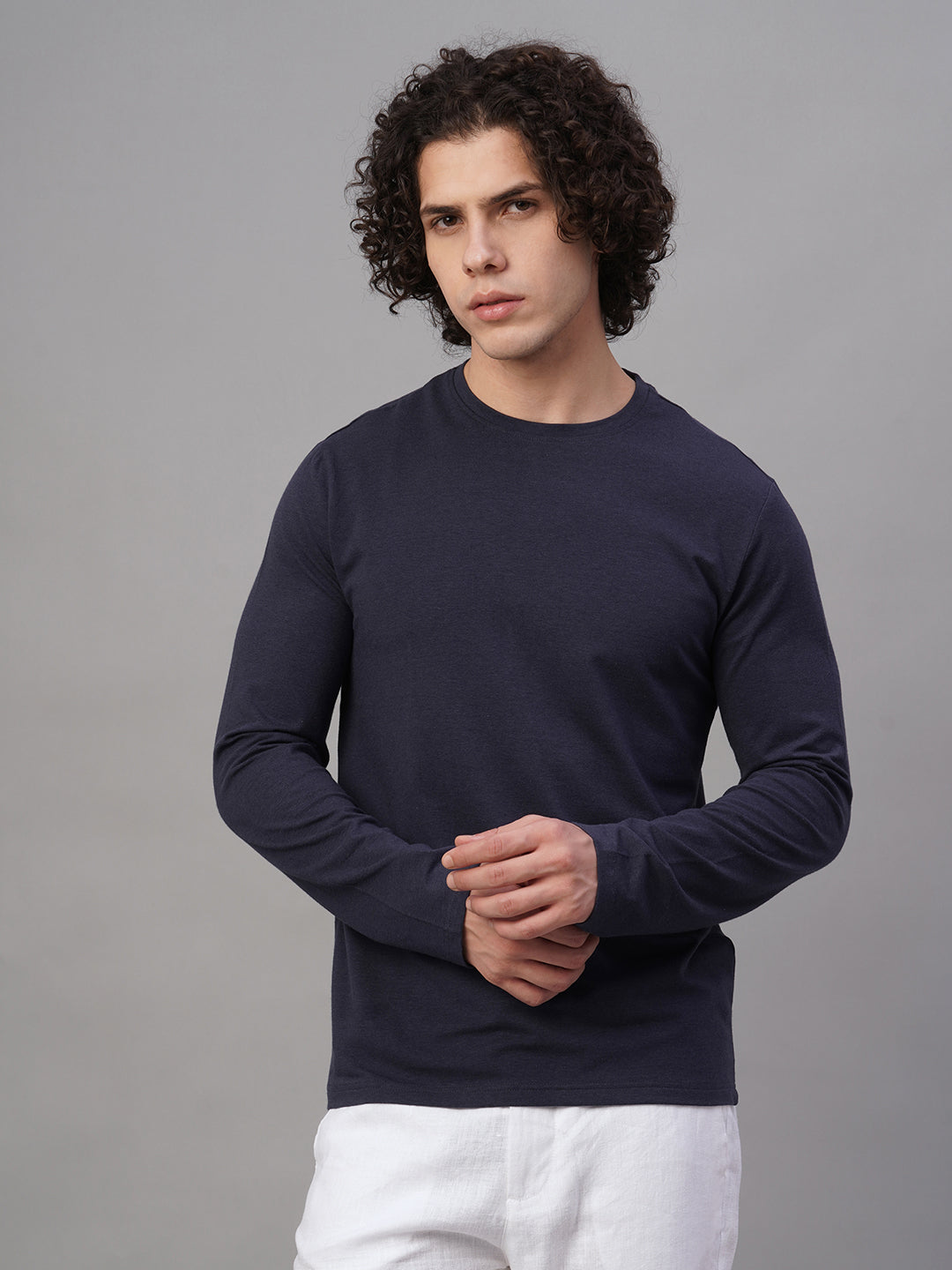 Men's Navy Cotton Bamboo Elastane Slim Fit Tshirt