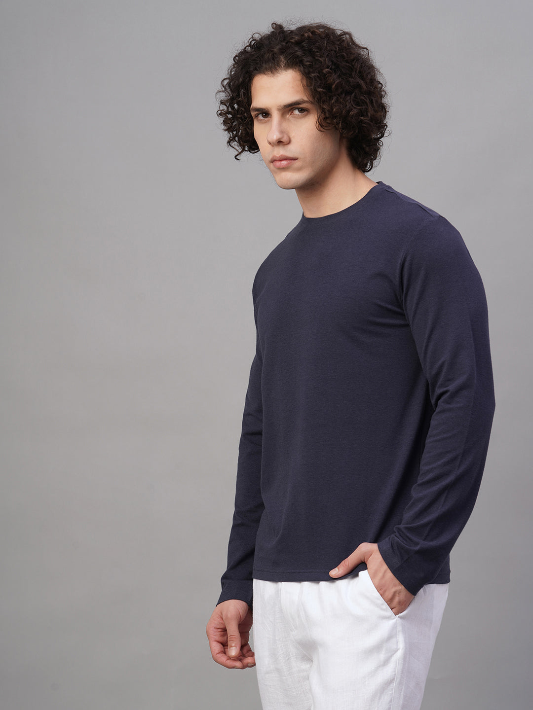 Men's Navy Cotton Bamboo Elastane Slim Fit Tshirt