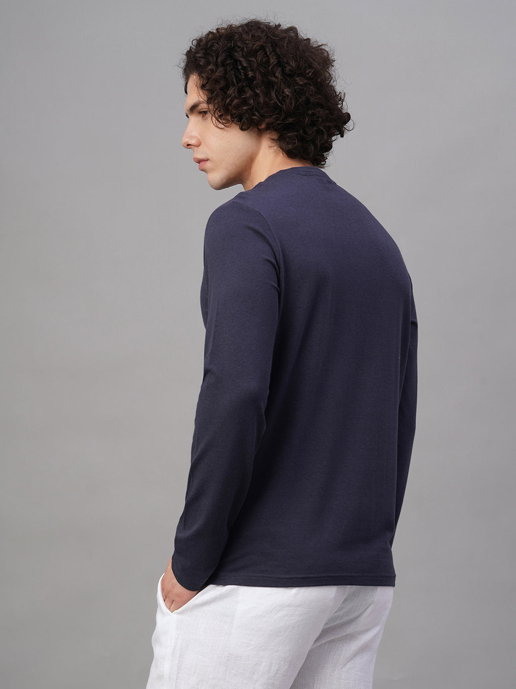 Men's Navy Cotton Bamboo Elastane Slim Fit Tshirt