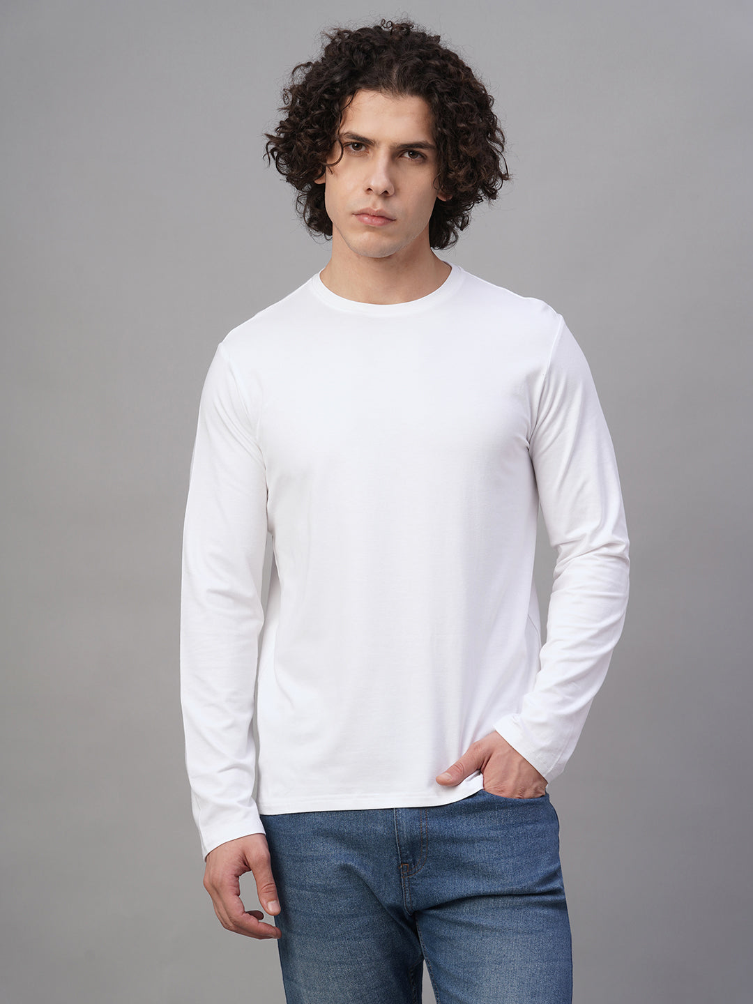 Men's White Cotton Bamboo Elastane Slim Fit Tshirt