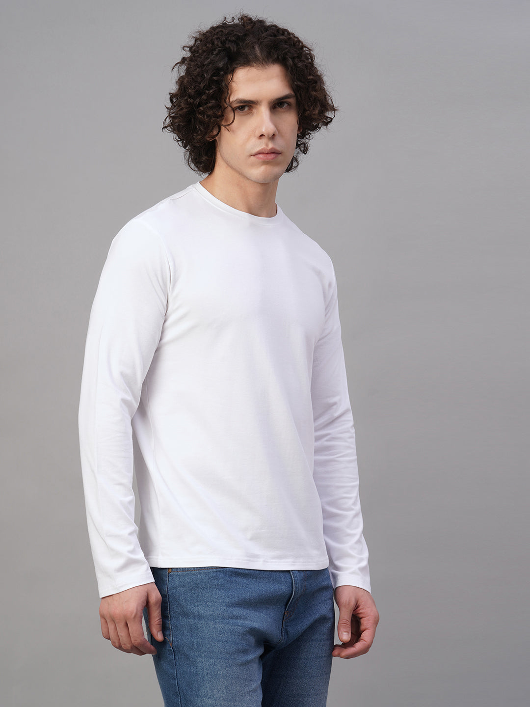 Men's White Cotton Bamboo Elastane Slim Fit Tshirt
