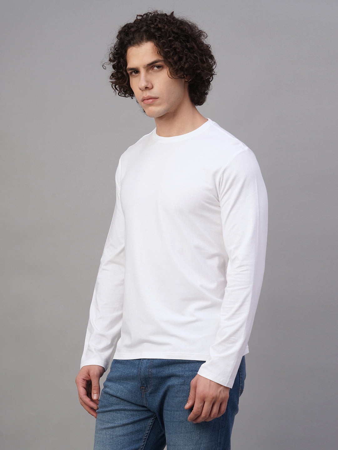 Men's White Cotton Bamboo Elastane Slim Fit Tshirt