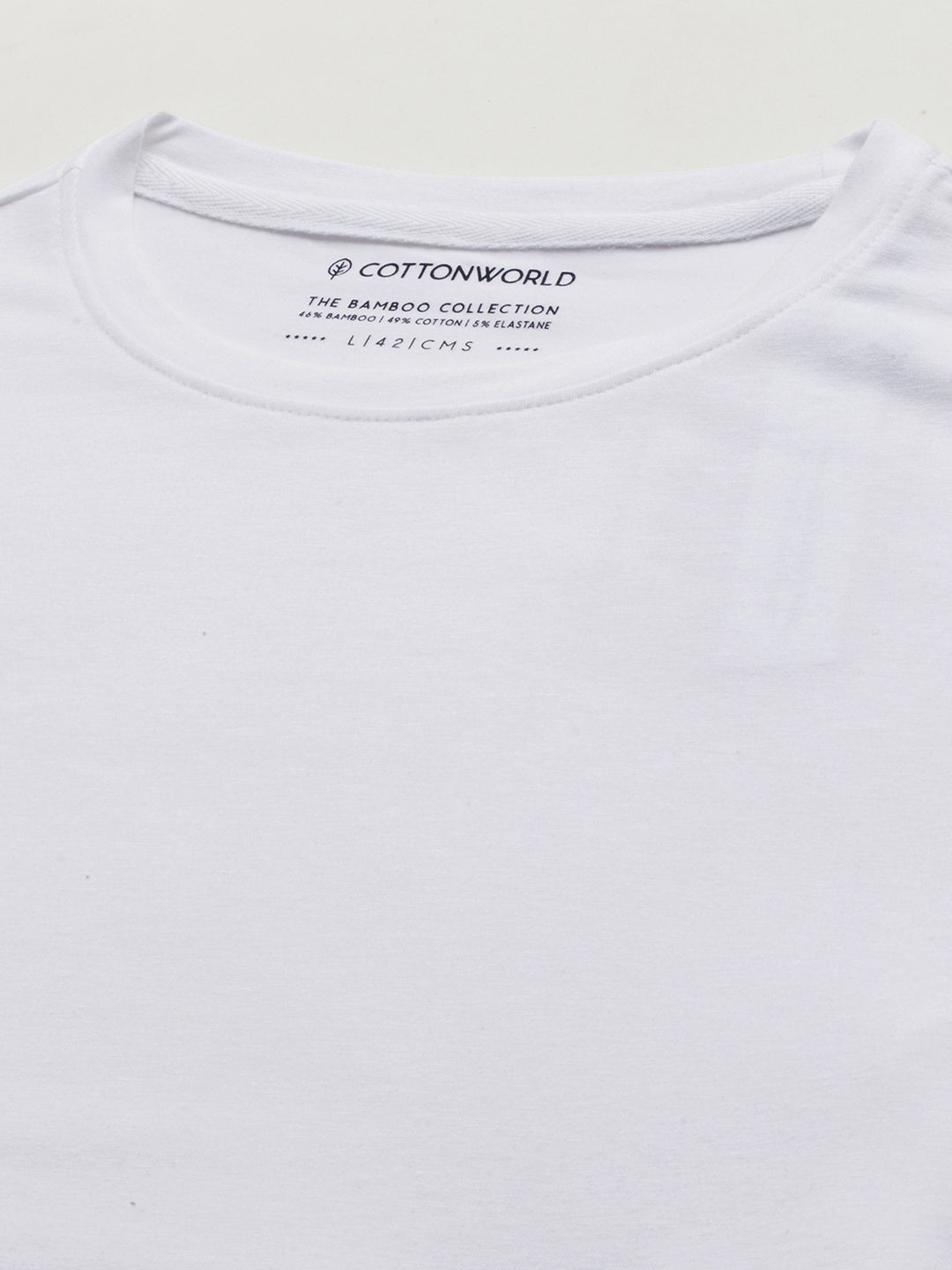 Men's White Cotton Bamboo Elastane Slim Fit Tshirt