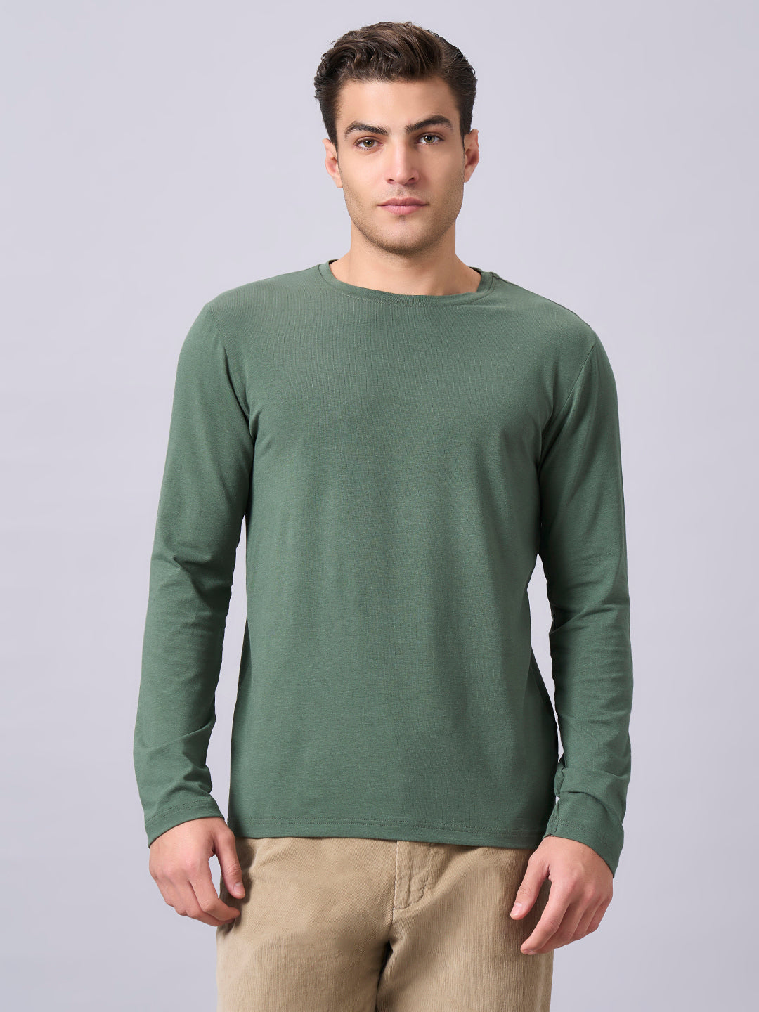 Men's Olive Cotton Bamboo Elastane Regular Fit Tshirt
