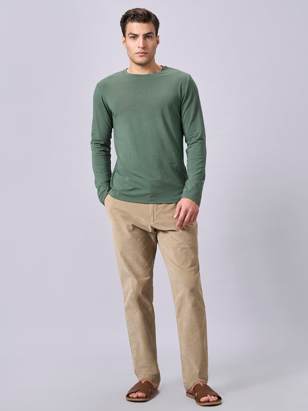 Men's Olive Cotton Bamboo Elastane Regular Fit Tshirt