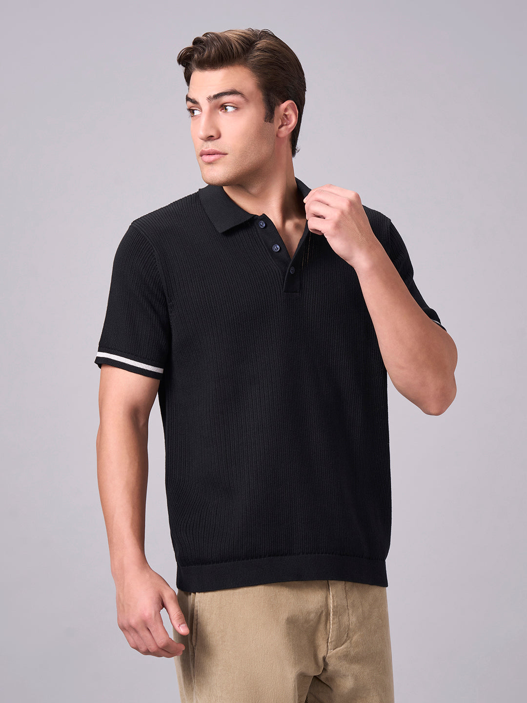 Men's Black 100% Cotton Regular Fit Tshirt