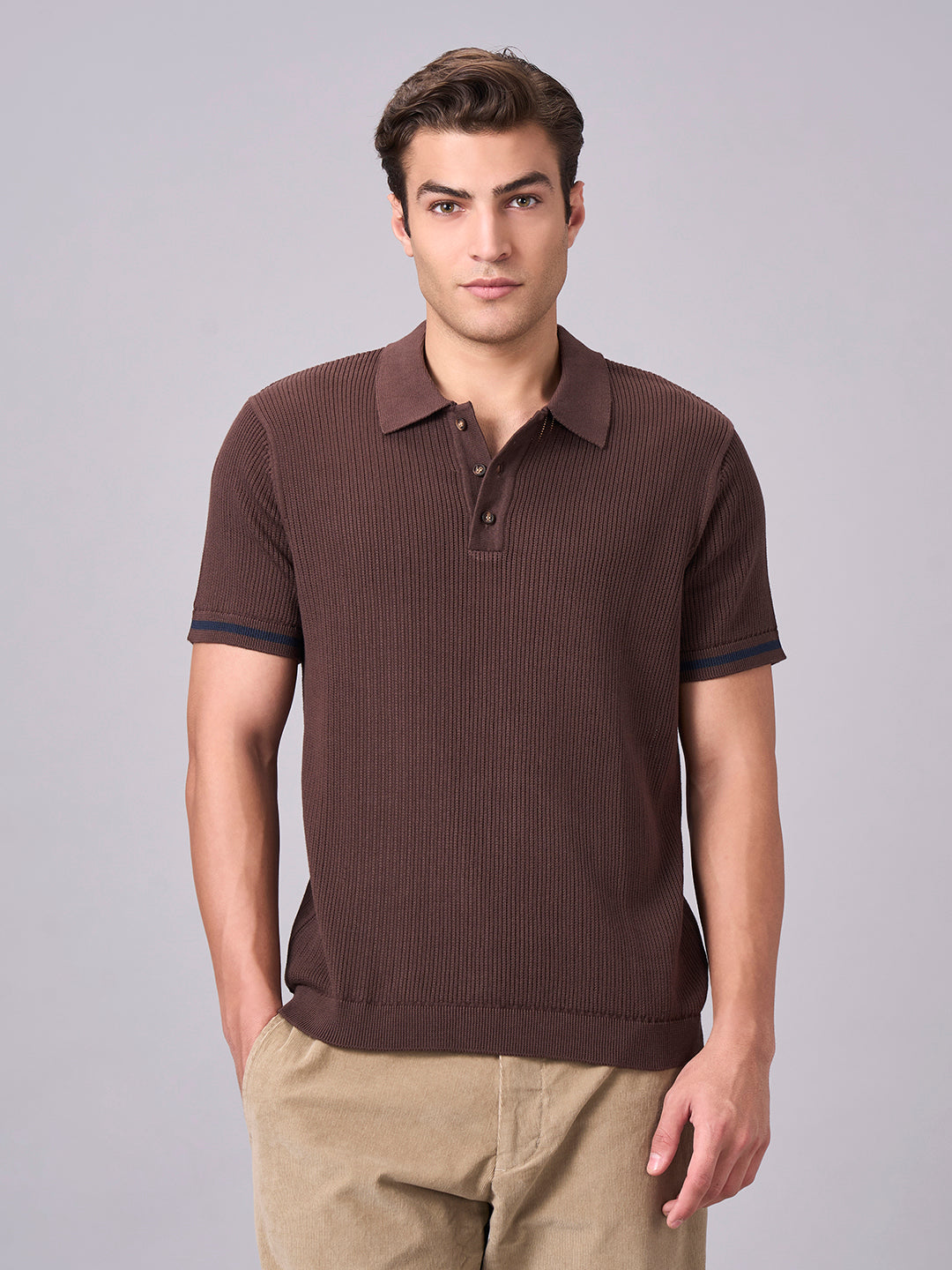 Men's Brown 100% Cotton Regular Fit Tshirt