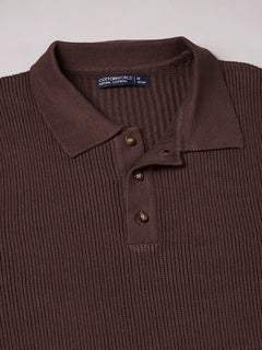 Men's 100% Cotton Ribbed Polo T Shirt Brown