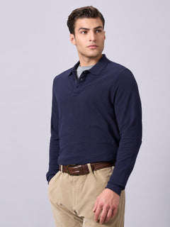 Men's 100% Organic Cotton Regular Fit Long Sleeves Polo Tshirt Navy