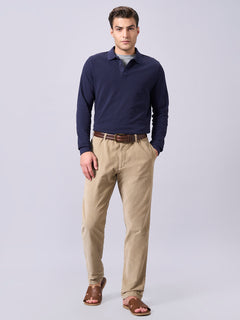 Men's 100% Organic Cotton Regular Fit Long Sleeves Polo Tshirt Navy