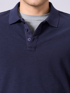Men's 100% Organic Cotton Regular Fit Long Sleeves Polo Tshirt Navy