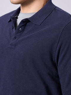 Men's 100% Organic Cotton Regular Fit Long Sleeves Polo Tshirt Navy