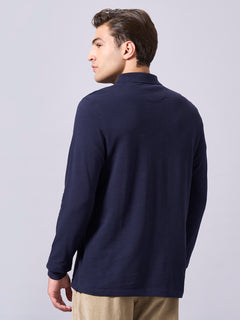 Men's 100% Organic Cotton Regular Fit Long Sleeves Polo Tshirt Navy