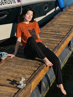 Women's Black Cotton Bamboo Elastane Regular Fit Knit Pant
