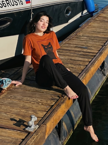 Women's Black Cotton Bamboo Elastane Regular Fit Knit Pant