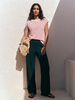Women's Navy Cotton Elastane Regular Fit Knit Pant