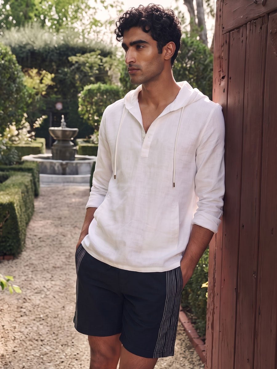 Men's White Linen Cotton Regular Fit Shirt