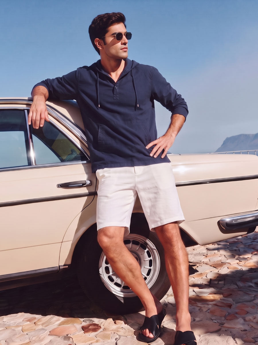 Men's Navy Linen Cotton Regular Fit Shirt