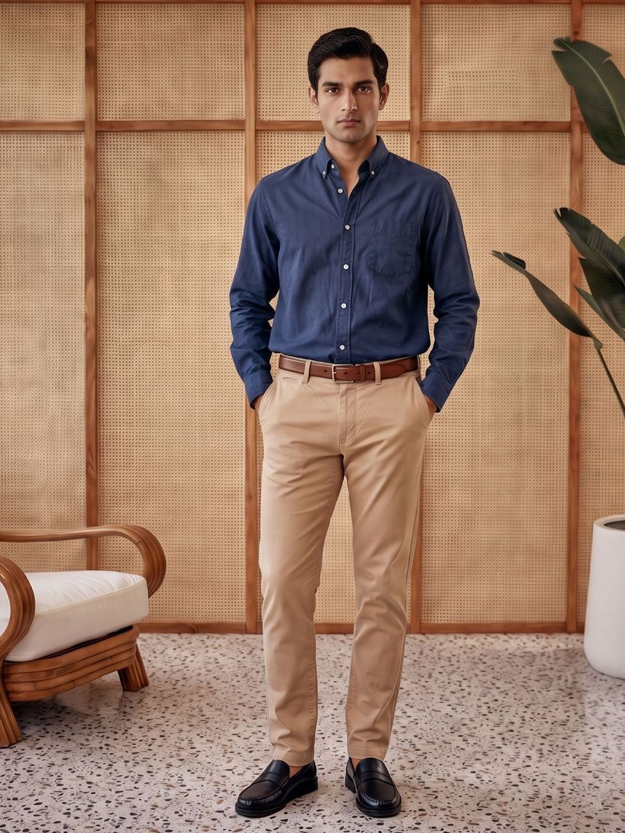 Men's Navy Oxford 100% Cotton Regular Fit Shirt