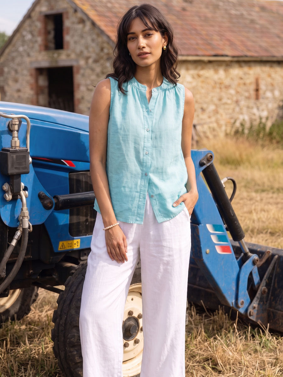 Women’s Linen Regular Fit Blouse Chambray Blue