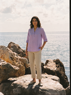 Women's Lilac 100% Linen Regular Fit Blouse