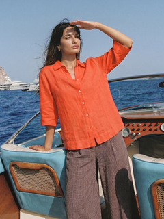 Women's Coral 100% Linen Boxy Fit Blouse