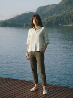 Women's Green 100% Linen Boxy Fit Blouse
