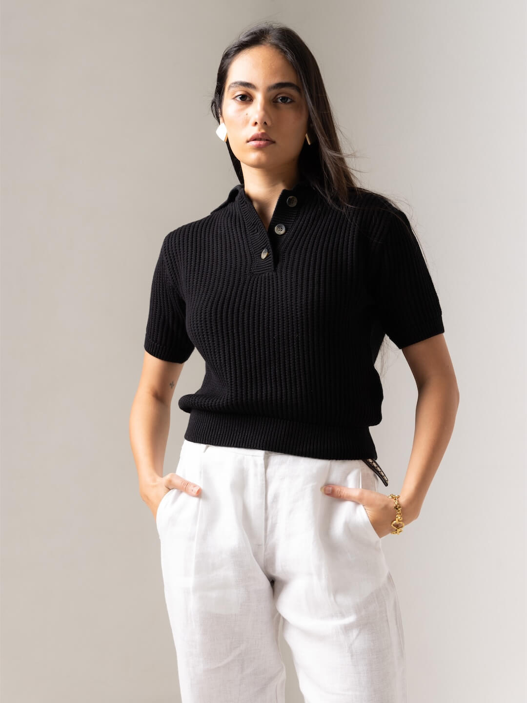 Women's Black Cotton Regular Fit Tshirt