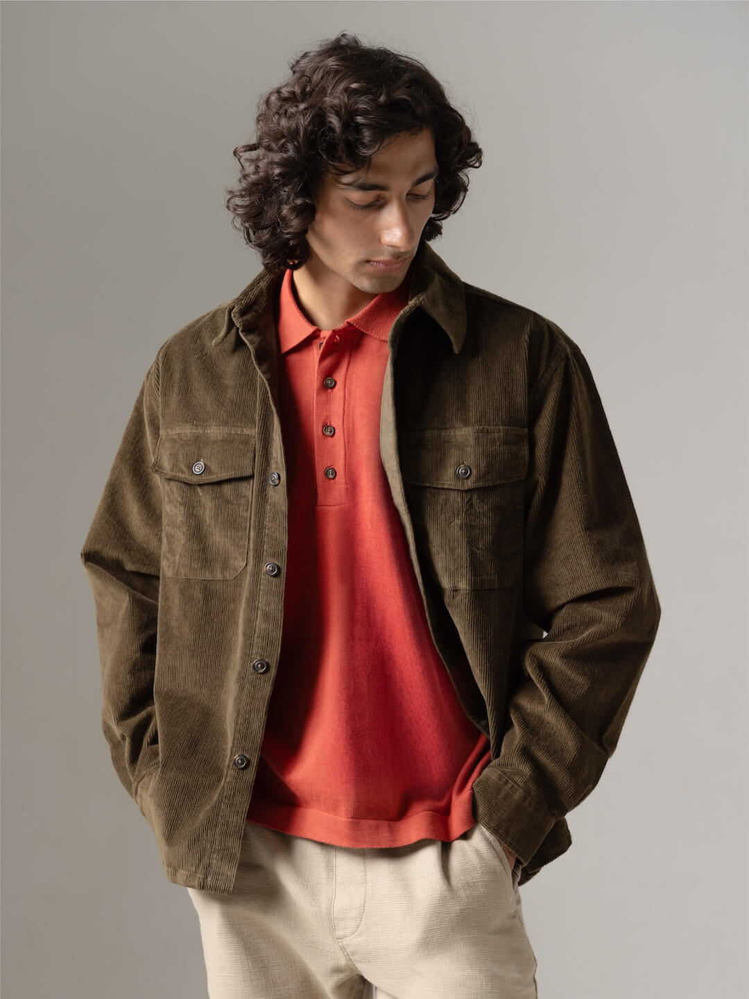 Men's Corduroy Olive 100% Cotton Regular Fit Jackets