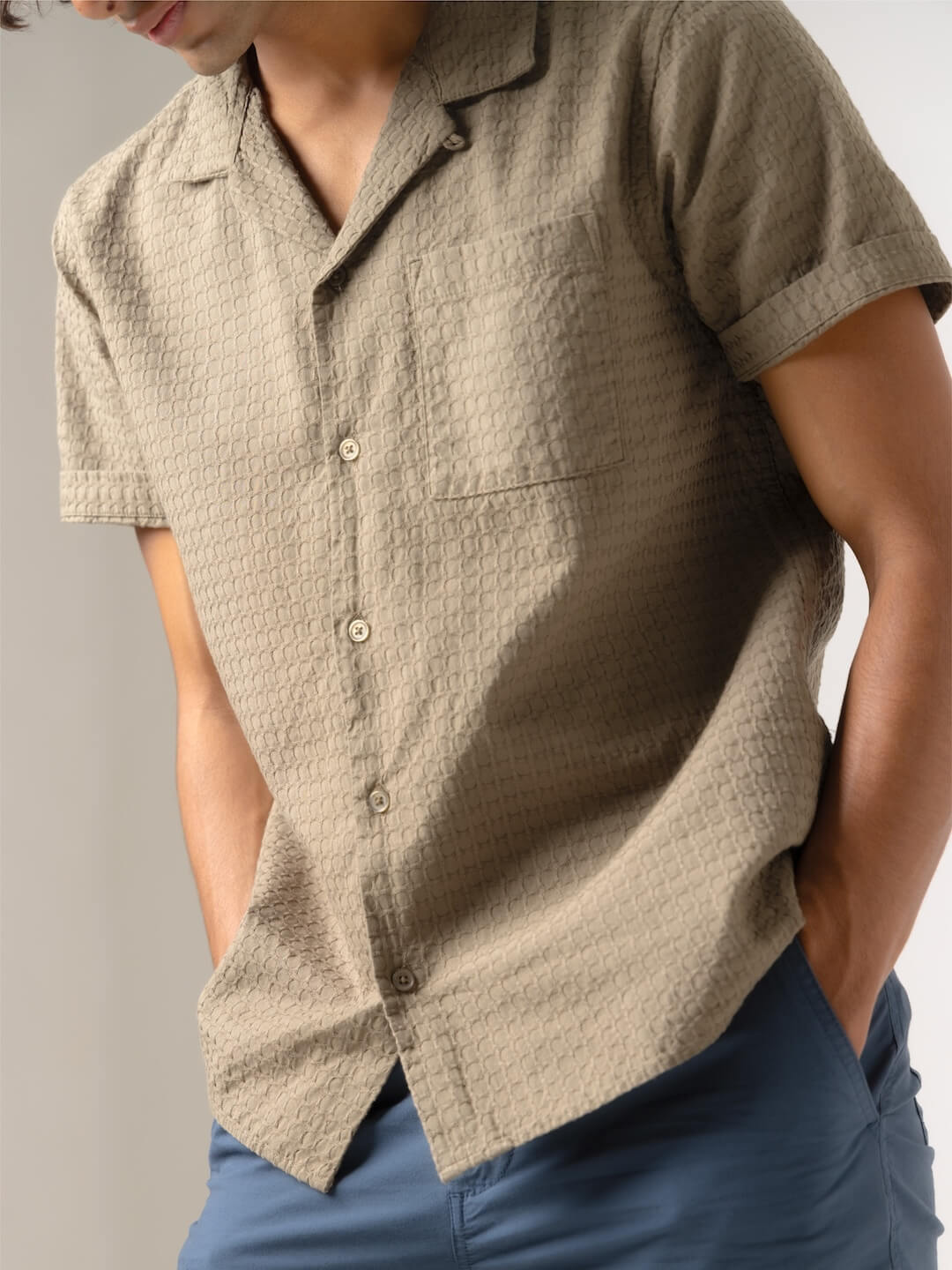 Men's Olive Cotton Regular Fit Shirt