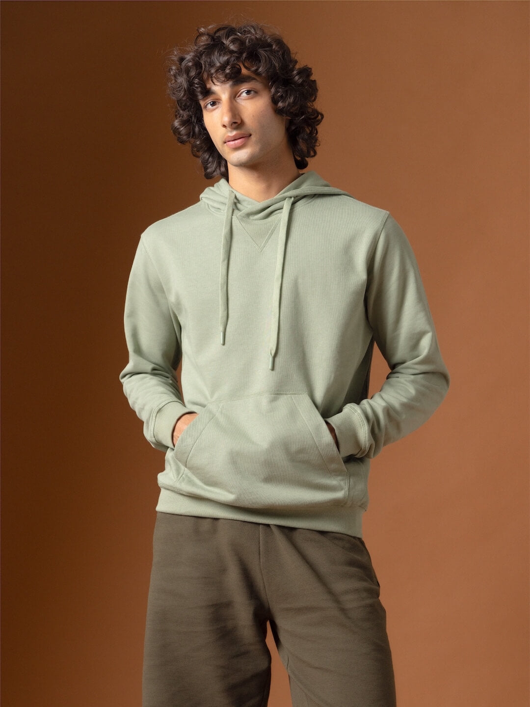 Men's Light Green Organic Cotton Regular Fit Hoodie Sweatshirt