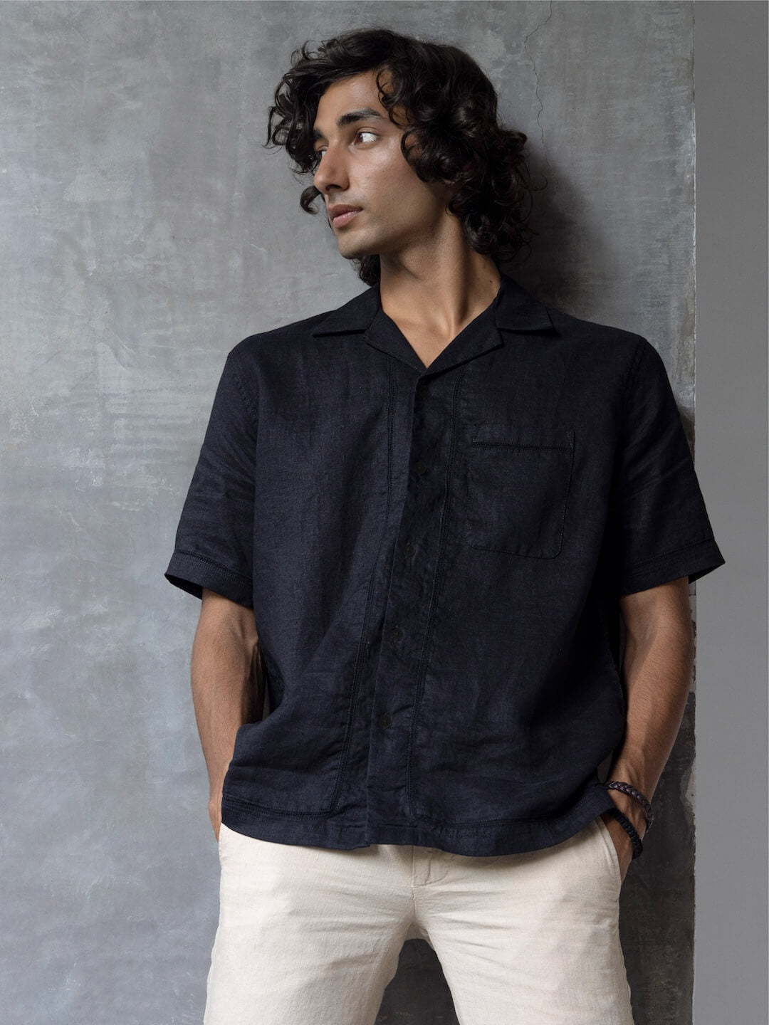 Men's Black 100% Linen Regular Fit Shirt