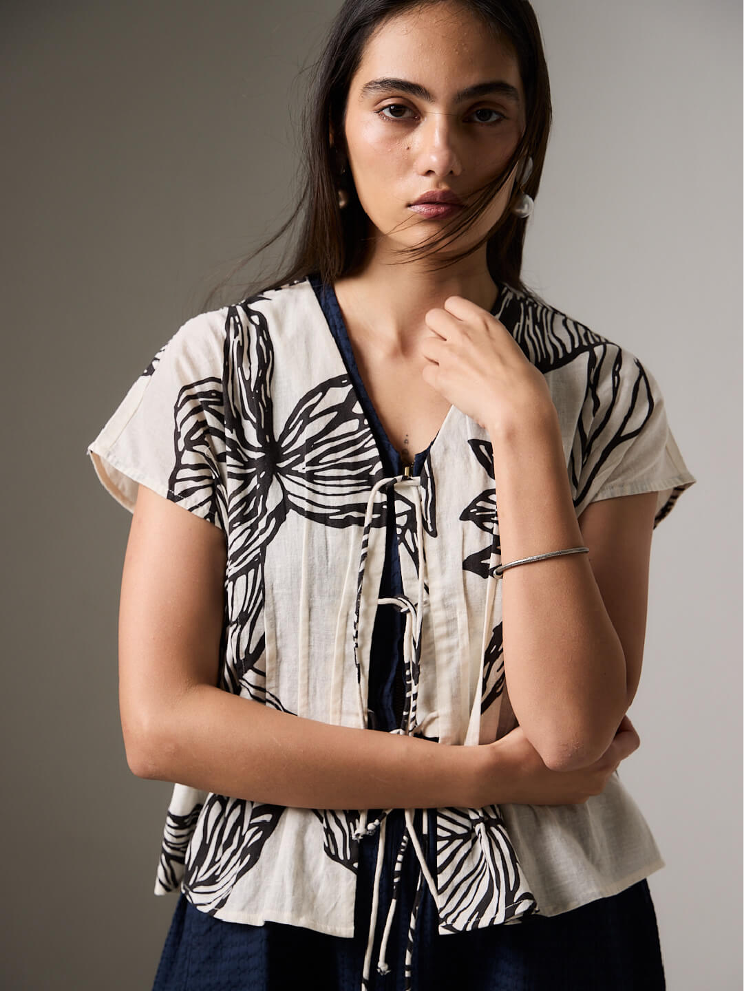 Women's White Cotton Flax Regular Fit Blouse