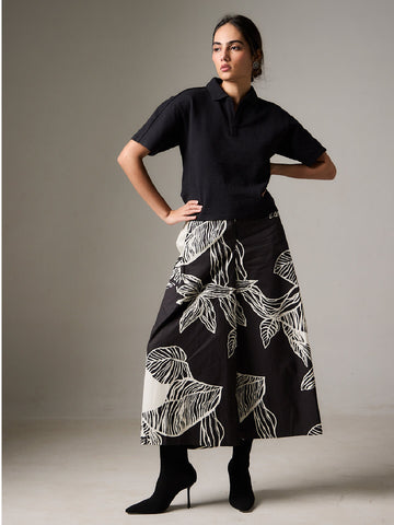 Women's White/Black 100% Cotton Regular Fit Culotte