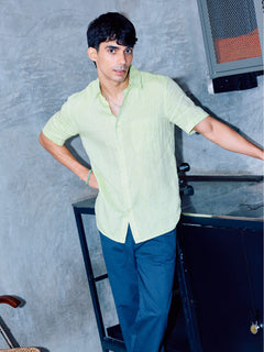 Men's 100% Linen Regular Fit Shirt Lime