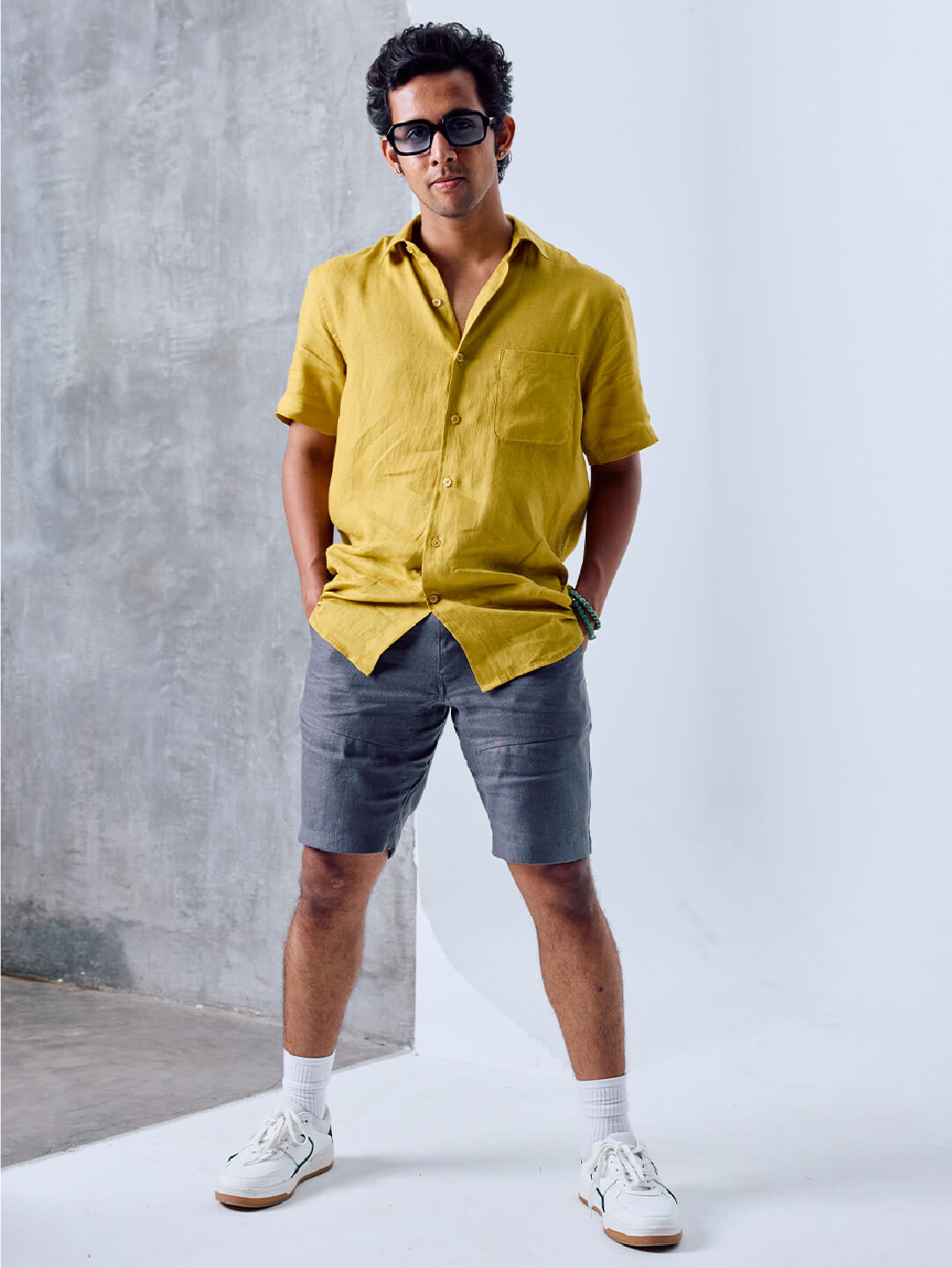Men's Mustard 100% Linen Regular Fit Shirt