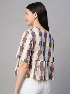 Women's Cotton Flax Regular Fit Blouse Pink