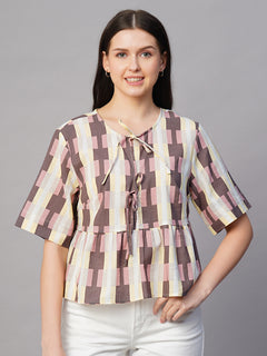 Women's Cotton Flax Regular Fit Blouse Pink