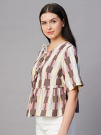Women's Pink Cotton Flax Regular Fit Blouse