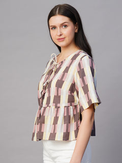 Women's Cotton Flax Regular Fit Blouse Pink